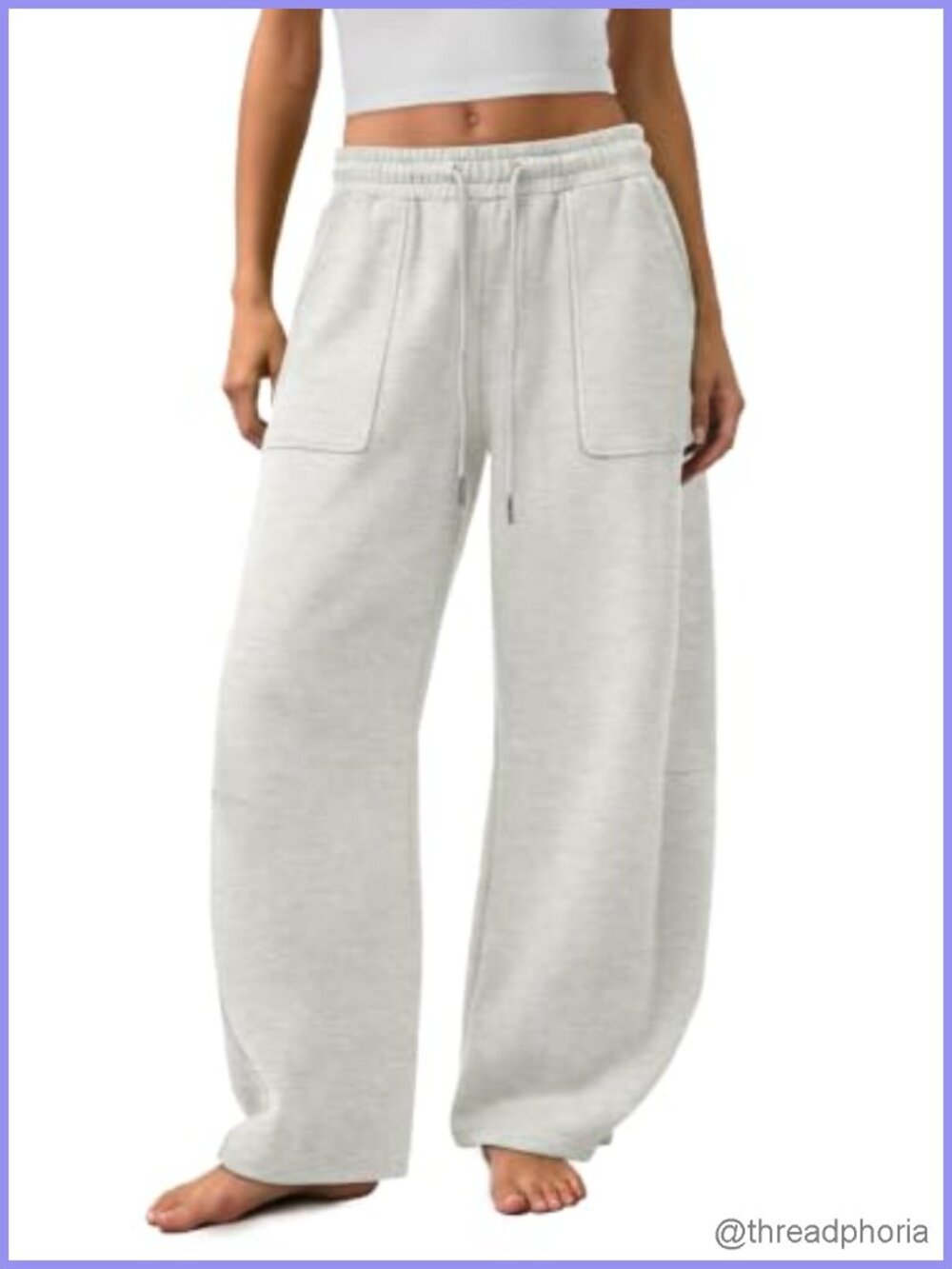 Baggy Wide Leg Barrel Sweatpants with Pockets Cotton Polyester Blend Women